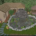 Traditional Ancient Architecture Courtyard with Pond Water Lilies Rockery and Stone Steps