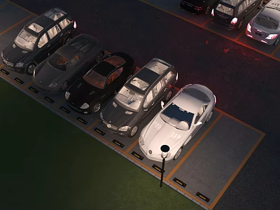 Organized Parking Lot With Multiple Parked Cars In Orderly Rows Layout 3d model