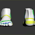 White Sports Shoes with Green Yellow Blue Stripes and Stylish Patterns on Ankle and Toe