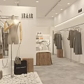 Modern Clothing Store Interior With Mannequin Hanging Clothes And Decorative Plants