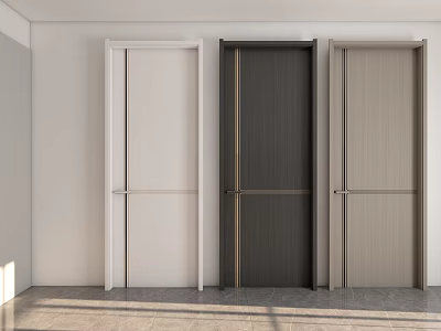 Modern Minimalist Flush Doors in Three Colors with Wooden Texture and Metal Handles 3d model