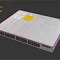 White Network Switch With Multiple Ports Label And Yellow Warning Sticker
