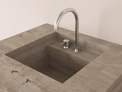 Modern Chrome Faucet Installed On Stone Sink With Gray Countertop Surface 3d model