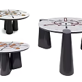 Modern Round Coffee Tables With Different Designs Geometric Patterns And Black Legs 3d model
