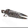 Futuristic Mechanical Weapon With Metallic Blades And Detailed Gear Components