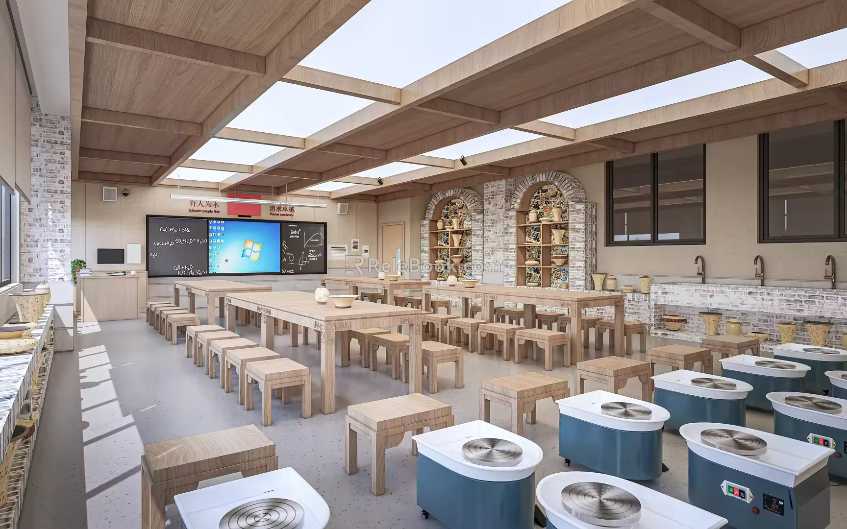 Ceramic Art Classroom Manual Classroom Labor Classroom Manual Tables and Chairs Ceramic Art Turntable 3d model