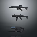 Three Modern Tactical Weapons Featuring Different Designs And Black Finish 3d model