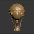Golden Metallic Hot Air Balloon Model With Netted Design And Decorative Base