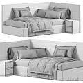 Kids Bed with Upholstered Headboard Colorful Pillows Cozy Quilt Side Nightstand Multiple Color Options