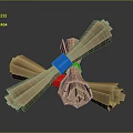 Crossed Rolled Paper Crafts With Blue And Green Bands On Reflective Surface