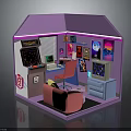 Purple Pink Mini Playhouse With Retro Gaming Console TV Computer And Electronic Appliances