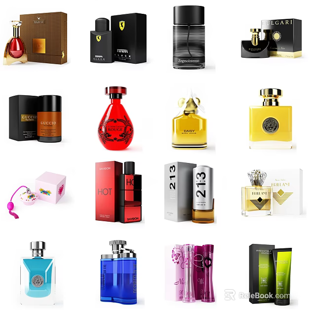 Assorted Perfume And Cosmetic Products With Colorful Bottles And Packaging 3d model 