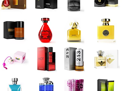 Assorted Perfume And Cosmetic Products With Colorful Bottles And Packaging 3d model