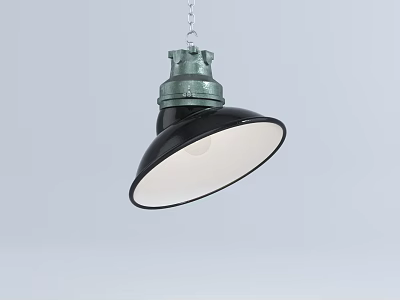 Industrial Vintage Pendant Light With Green Metal Top Black Shade And White Interior 3d model