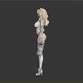 3D Fantasy Character With Cat Ears Blonde Long Hair Silver Armor And White Top