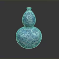 Exquisite Gourd Shaped Ceramic Sculpture Carving With Intricate Blue And White Patterns On Vase