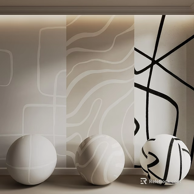 Minimalist Interior Decor With Diverse Wall Patterns And Spherical Ornaments 3d model 