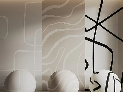 Minimalist Interior Decor With Diverse Wall Patterns And Spherical Ornaments 3d model