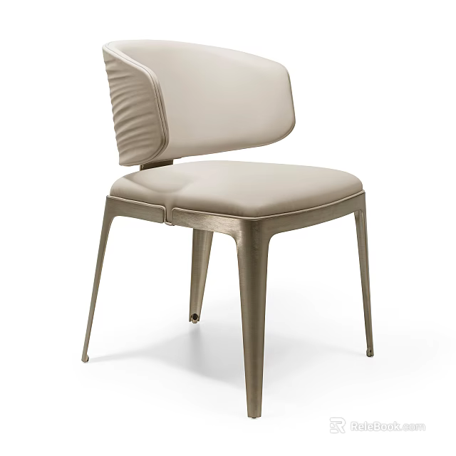 Elegant Modern Upholstered Dining Chair With Beige Seat Backrest And Metal Legs 3d model 