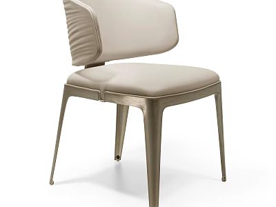 Elegant Modern Upholstered Dining Chair With Beige Seat Backrest And Metal Legs 3d model