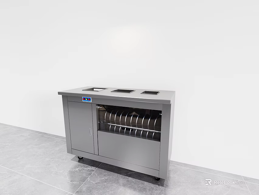 Commercial Stainless Steel Dish Storage Equipment With Countertop And Multiple Shelves 3d model 
