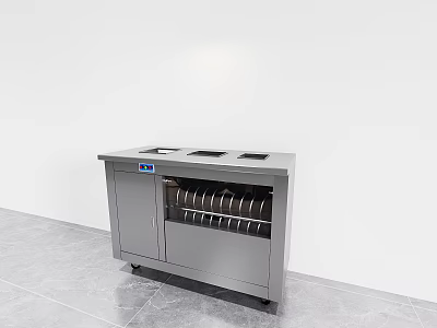 Commercial Stainless Steel Dish Storage Equipment With Countertop And Multiple Shelves 3d model
