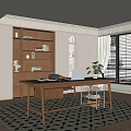French Middle Ancient Study Open Study Bedroom Study Middle Ancient Bookcase Desk and Chair Home Study 3d model