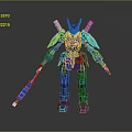 Game Movie Character Mech Robot With Blue Yellow Mechanical Armor And Long Weapon