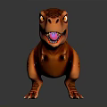 3D Tyrannosaurus Rex Model with Orange Body Dark Spots Standing Fierce Expression on Black Background