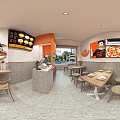 Fresh Grocery Shop Storefront with Orange Signage Green Walls White Roller Shutters and Outdoor Seating