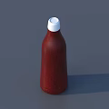 Red Patterned Wine Bottle And Glass With White Cap On Dark Shadowed Surface