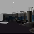 Modern Public Office Space With Purple Carpet Curved White Sofas Metal Dividers And Large Windows