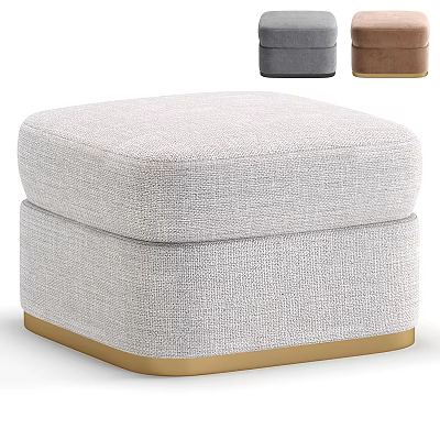 Light Gray Fabric Ottoman with Gold Base and Multiple Color Options 3d model