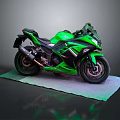 Green Sport Motorcycle With Black Accents On Display Mat Gray Background