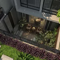 Garden Landscape Design With Layered Greenery Wooden Deck And Decorative Railings