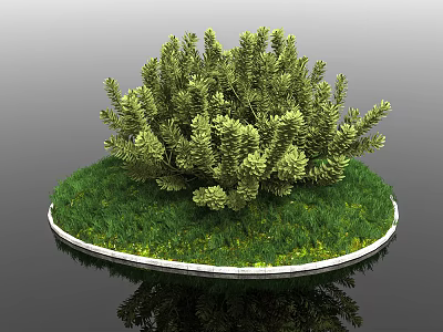 Lush Green Shrub with Fresh Grass on Circular White Border Base for Garden Landscaping Design 3d model