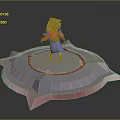 Character With Purple Pink Hair And Animal Ears Standing On Polygonal Platform With Red Ring