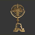 Decorative Golden Armillary Sphere With Intricate Brass Rings And Ornate Pedestal