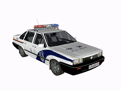 White and Blue Police Sedan Vehicle With Emergency Lights And Insignia 3d model