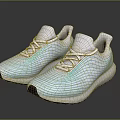 Light Blue And White Striped Athletic Shoes With White Laces And White Sole