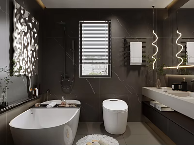 Modern Bathroom Interior Design With Freestanding Bathtub Toilet Vanity Mirror And Window 3d model