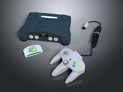 Retro Entertainment Game Console With Wired Controller And Game Cartridge 3d model