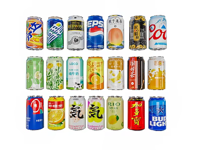 Assorted Canned Drinks With Various Flavors Colorful Designs And Different Brands 3d model