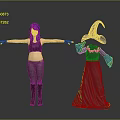3D Character Models Featuring Blue Haired Woman With Arms Outstretched And Wizard In Dark Robe