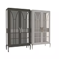 Modern Entryway Console Cabinet With Arched Glass Doors Dark And White Metal Handles Storage Design