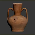 Hand Carved Terracotta Vase Sculpture With Two Handles And Orange Finish