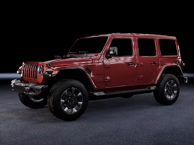 Red Jeep Wrangler SUV With Four Door Design And Off Road Tires 3d model