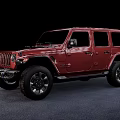 Red Jeep Wrangler SUV With Four Door Design And Off Road Tires