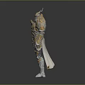 Mythical Warrior Character in Ornate Gold and Silver Armor with Intricate Designs and Crowned Head