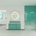 Modern Eye Care Store Interior With Reception Desk And Circular Light Green White Patterns